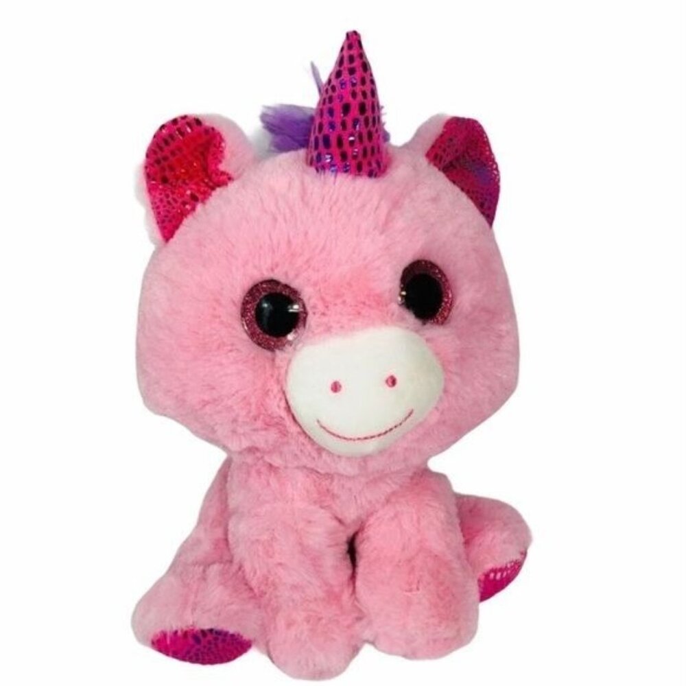 Sparkle Eyes Pink Plush 11 inch Unicorn Toy With Sparkly Horn & Ears Midwood